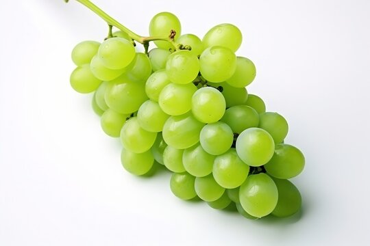 Generative AI : Close up image of Green wine grapes isolated on white background.