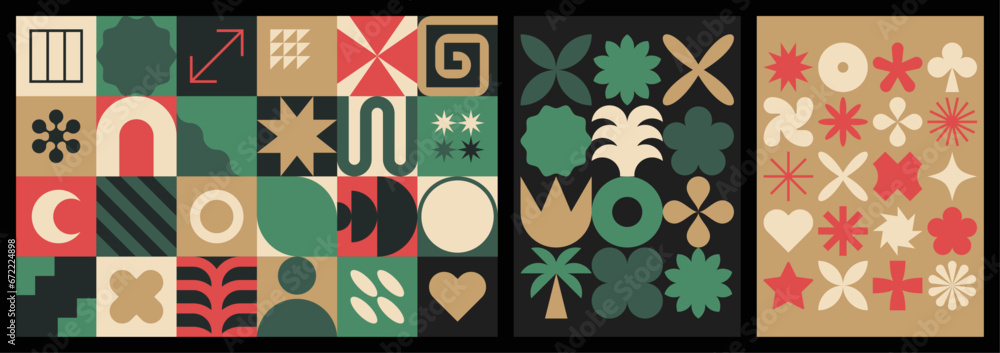 Poster set of neo geometric patterns with brutalist shapes. modern, minimalist figures and symbols. abstrac