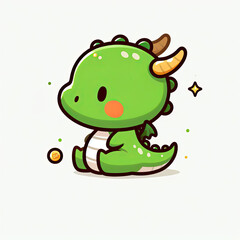 White background, cute green dragon, pinterest, funny, conteining words "Happy New Year"