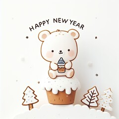 Naklejka premium white background, christmas, bear cute, conteining words 