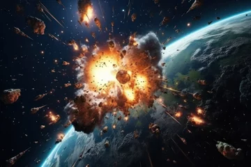 Fotobehang Space destroys objects in the universe. Rockets fight for world domination © Jang