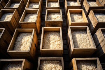 Top view of a white wooden rice crate