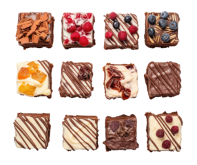 set of brownies top view isolated on transparent background