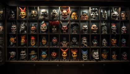 Photo of a Collection of Unique Masks Displayed in a Captivating Showcase