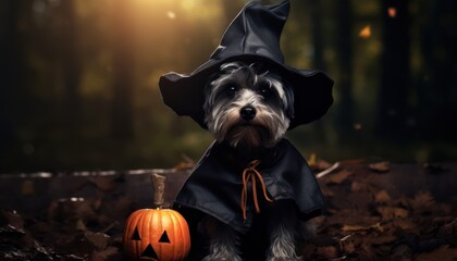 Photo of a Cute Halloween Pup in a Witch's Outfit