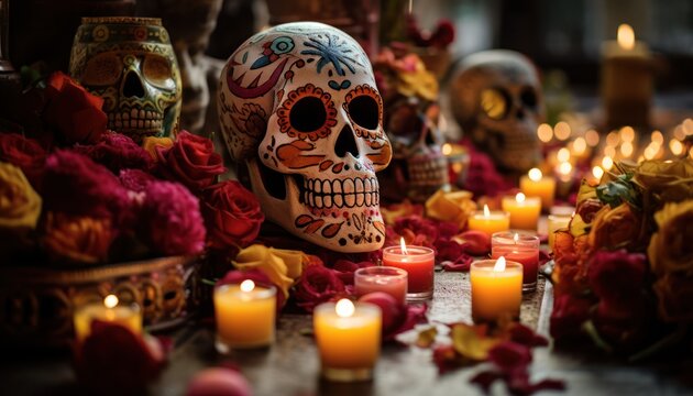 Photo of a Gothic-Inspired Table with an Abundance of Candlelight and Memento Mori