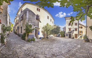 Picture from the town of Groznjan with idyllic cobbled streets and buildings made of natural stone