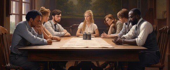 A group of business colleagues having a meeting together in an office environment