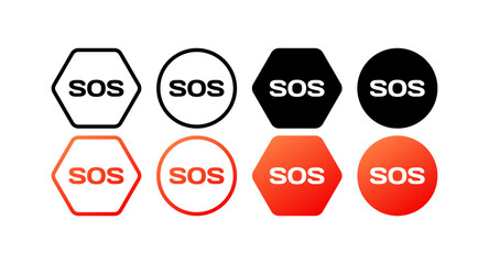 SOS icons. Different styles, SOS icons in different shapes. Vector icons