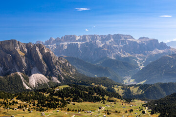 Blick von der Seceda auf die Sella Gruppe, Gröden, Südtirol