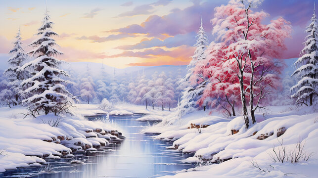 Colorful winter wonderland Ai Generative