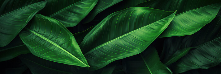 abstract green leaf texture, tropical leaf foliage nature dark green background.