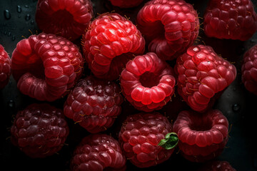 Lush Ripe Raspberry Texture, Full Frame Berry Background. Generative Ai.
