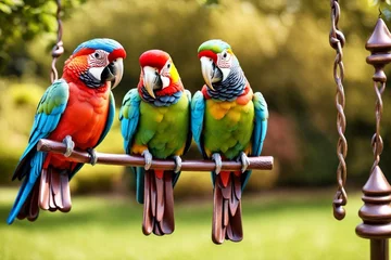 Zelfklevend Fotobehang pair of parrots, parrots on swing © Syed