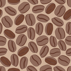 Retro style roasted coffee beans arabica robusta vector seamless pattern. Groovy coffee background.