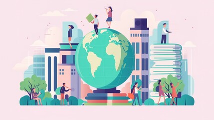 Fototapeta premium International Student Day cartoon illustration.AI generated.