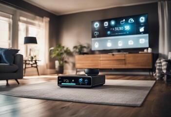 Interior shot of a smart home, featuring various connected devices and appliances, AI-generated.