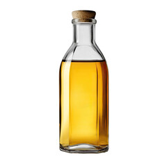 bottle of olive or coconut oil on a glass bottle, isolated on white transparent background with clipping path cut-out.