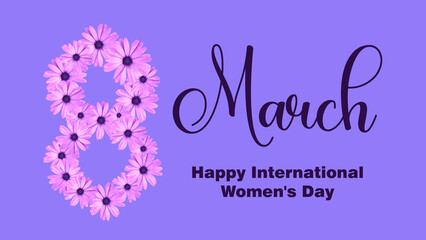 8 March Happy International Women's Day concept banner or background design with daisy flowers