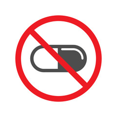 No pills icon, prohibition and forbidden, no drugs sign vector simple illustration