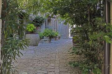 Picture from the town of Groznjan with idyllic cobbled streets and buildings made of natural stone