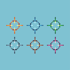 Pixel art sets of crosshair with variation color item asset. Simple bits of crosshair pixelated style. 8bits perfect for game asset or design asset element for your game design asset.