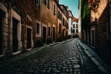 Fototapeta na wymiar An enchanting passageway made of cobblestones in a medieval European city.