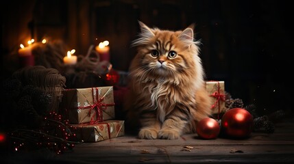 B&eacute;b&eacute; chat trop mignon avec d&eacute;cor de no&euml;l 