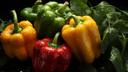 ripe bell peppers with water drops - obrazy, fototapety, plakaty