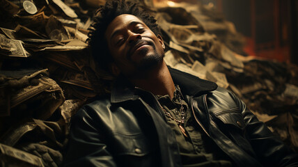 young african man in leather jacket