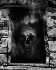 Ghost dark window. Digital illustration art.