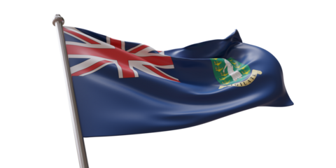 British Virgin Islands flag waving isolated on white transparent background, PNG.