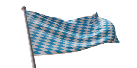 Bavaria and Oktoberfest beer festival flag waving isolated on white transparent background, PNG.
