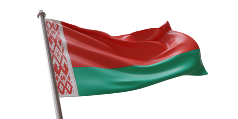 Belarus flag waving isolated on white transparent background, PNG.