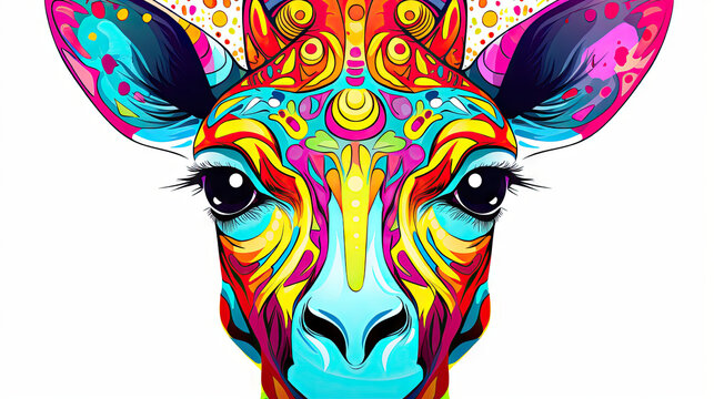 a colorful giraffe's face is shown in this image.  generative ai