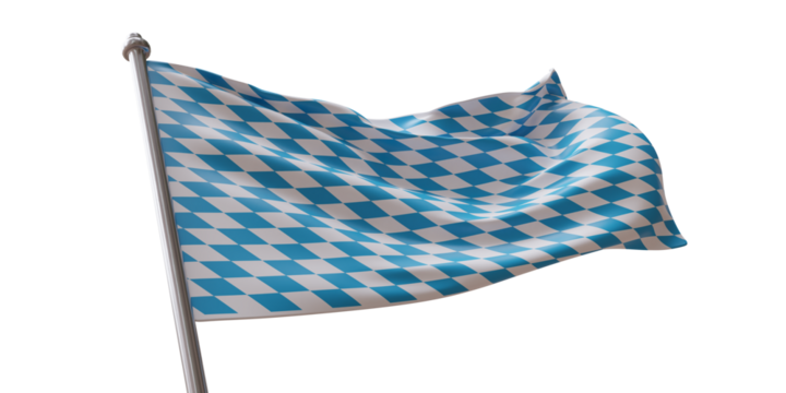 Bavaria and Oktoberfest beer festival flag waving isolated on white transparent background, PNG.
