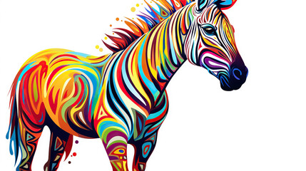 Fototapeta na wymiar a colorful zebra standing on a white background with a splash of paint. generative ai
