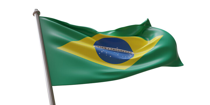 Brazil flag waving isolated on white transparent background, PNG.