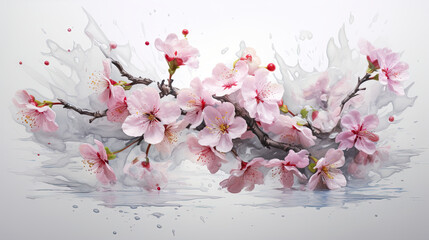  a painting of pink flowers with water splashing on them.  generative ai
