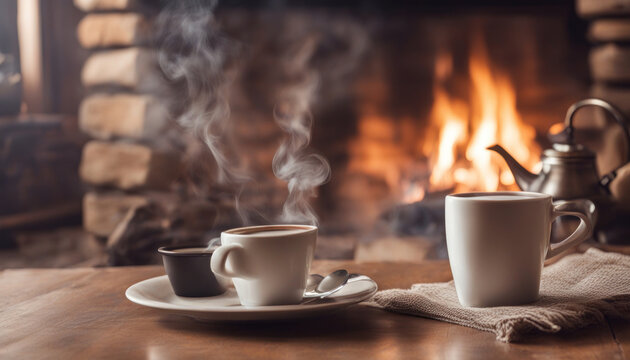 Cozy Moments: Hot Coffee by the Fireplace