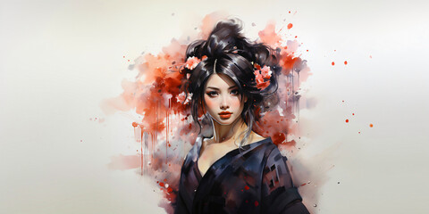traditional dress of a geisha isolated on white background - obrazy, fototapety, plakaty