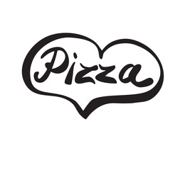 Pizza and heart lettering, calligraphy