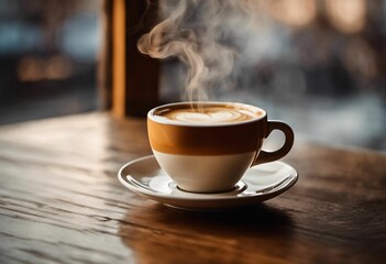 Obraz premium AI generated illustration of a ceramic cup of hot coffee on a wooden table