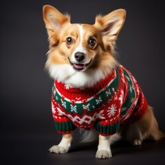 cute little dog wearing an ugly christmas sweater - portrait photo