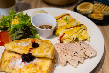 All day breakfast with French toast and chicken fillet