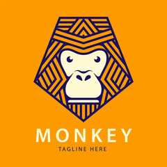 Line art monkey head logo design.
