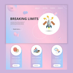 Breaking limits flat landing page website template. Intellectual, quick learning, goals. Web banner with header, content and footer. Vector illustration.