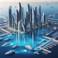 Modern harbor city in the future