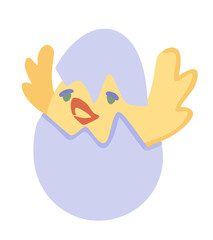 Chicken hatched from egg. Newborn concept. Vector isolated illustration.
