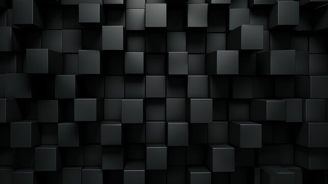 Dynamic arrangement of geometric shapes, featuring a number of black blocks, AI-generated. © Wirestock